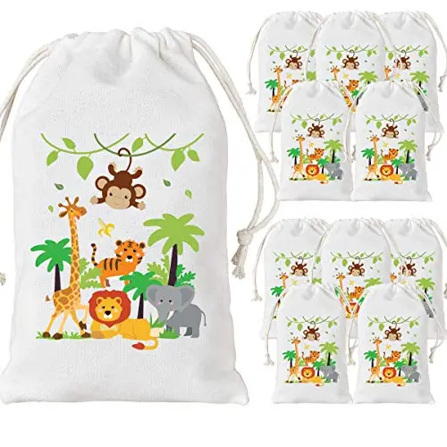 Dschungel Tier Taschen 12er Pack - Süßigkeiten Goodie Bags für Safari Baby Shower und Geburtstagsfeiern