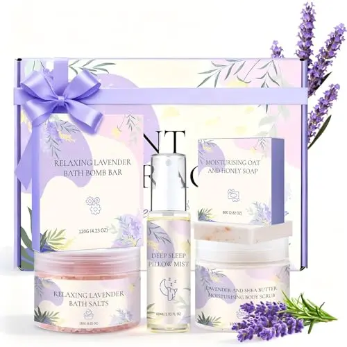 Pflegeset Damen mit Lavendel in schöner Geschenkbox – Wellness-Geschenk für Frauen, Mama, Freundin, Mädchen zum Geburtstag
