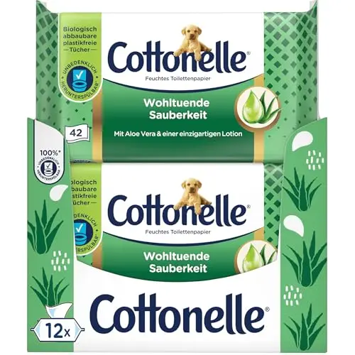 Cottonelle feuchtes Toilettenpapier, 12 x 42 Tücher – Wohltuende Sauberkeit
