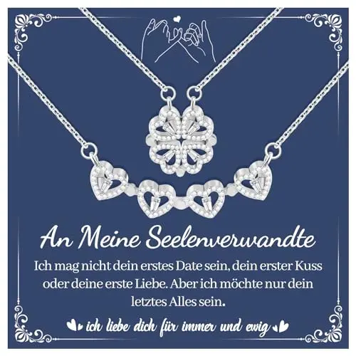 CheersLife 2 in 1 Kleeblatt Glücksbringer Herz Halskette - Geschenk für Freundin, Frau zu Valentinstag oder Geburtstag