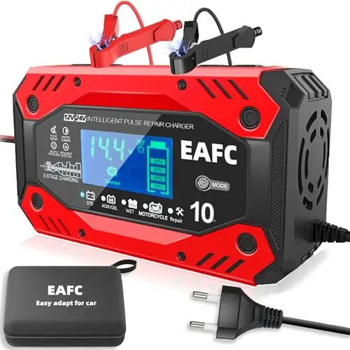 EAFC 10A Smart Autobatterie Ladegerät für Blei-Säure-Batterien von Autos, Motorrädern und Rasenmähern