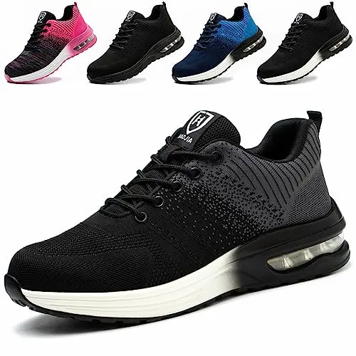 ZSDZSZ Leichte Sicherheitsschuhe Herren & Damen - Atmungsaktive Stahlkappenschuhe in Grau, Größe 46 EU