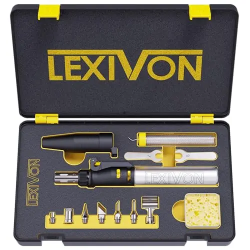 LEXIVON Kabelloses Butan Lötkolben Kit mit 7 Aufsätzen, einstellbare Flamme bis 1300°C, ideal für Lötarbeiten