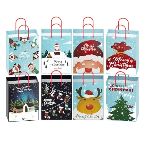 CHARMGIFTBOX 24 Stück Geschenktüten aus Papier für Weihnachten, 23 x 18 cm - Party Tüten mit Griff