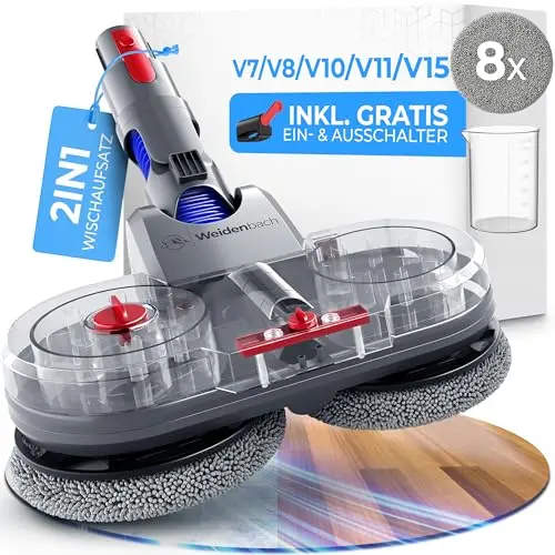 Testsieger Wischaufsatz für Dyson V7/V8/V10/V11/V15 - elektrischer Wischmop mit abnehmbarem Wassertank und 8 waschbaren Mops