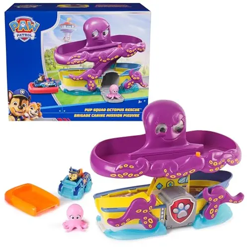 PAW PATROL Pup Squad - Oktopus Spielset mit Rennstrecke, Rampe, Chase Racer und Baby-Tintenfisch für Kinder ab 3 Jahren