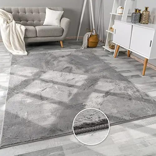 Paco Home Teppich Kunstfell modern elegant pflegeleicht flauschig Anthrazit 60x90 cm