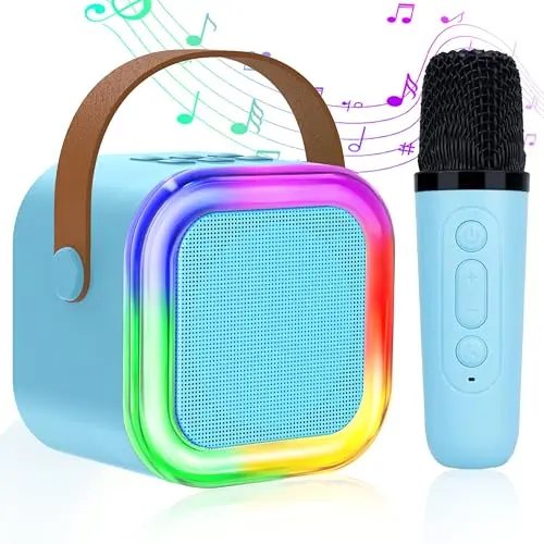 Karaoke Maschine für Kinder und Erwachsene, Bluetooth Lautsprecher mit Mikrofon und LED-Lichtern