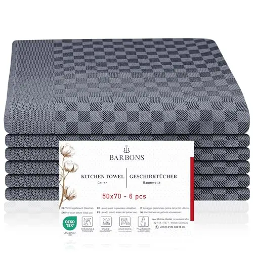 BARBONS Geschirrtücher 6er Set Baumwolle 50x70 cm - Schwarz-Anthrazit