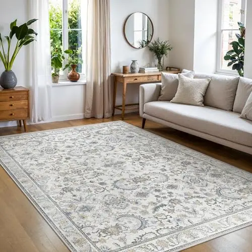 BEIMO Boho Teppich für Wohnzimmer und Schlafzimmer, Vintage, waschbar, rutschfest, 120x170 cm