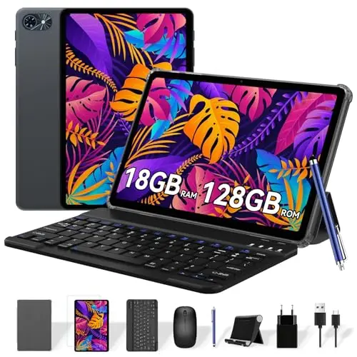 TABWEE Tablet mit Tastatur und Stift - 10 Zoll, 18GB RAM, 128GB, Android 15, 6000mAh, 5G WiFi, Face ID