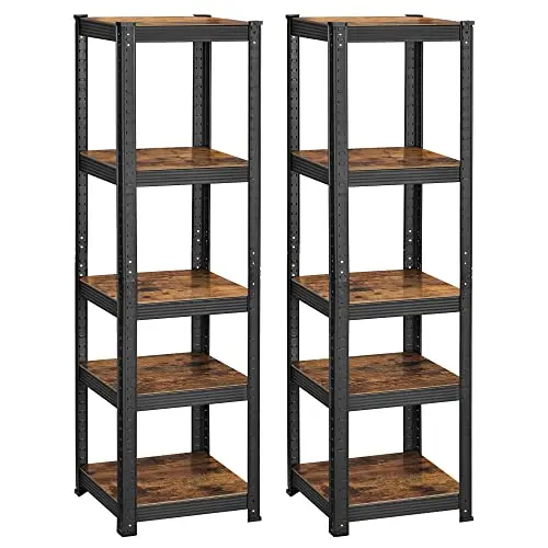 SONGMICS 2er Set Standregal mit 5 verstellbaren Ablagen, Vintagebraun-Schwarz, belastbar bis 400 kg, 37 x 37 x 150 cm