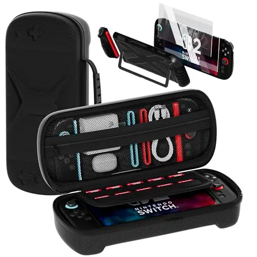 QUAGGY Tragetasche für Nintendo Switch 2 (2025) – 3-in-1 Zubehörset mit Platz für 10 Karten - Schwarz