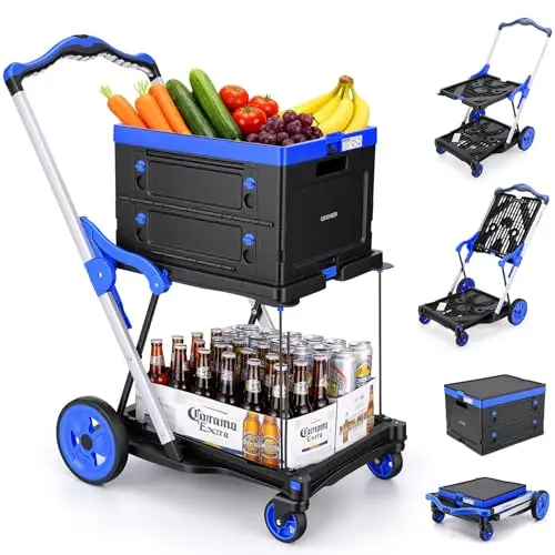 COOCHEER Einkaufswagen 90kg Traglast, Klappmobil mit 2 Etagen, für Supermarkt, Haushalt & Reise
