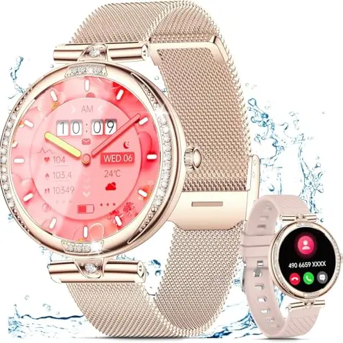 Smartwatch Damen mit Telefonfunktion und AMOLED Touchscreen - IP68, Blutdruckmessung, Schlafmonitor (Rosegold)