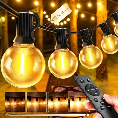 LED Lichterkette 30m für Garten und Balkon - Dimmbar mit Fernbedienung, wetterfest, ideal für Partys