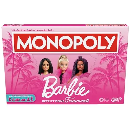 Monopoly Barbie Edition – Klassisches Brettspiel inspiriert von Barbies Traumwelt für Kinder und Teenager