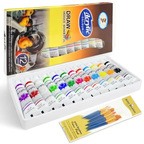 flintronic Aquarellfarben-Set mit Pinsel, 12 Farben