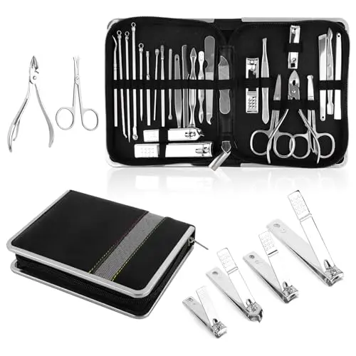 SWOUEKO 26-tlg. Maniküre-Set aus Edelstahl mit Ledertasche für professionelle Nagelpflege - Schwarz