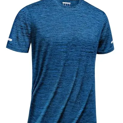 TACVASEN Trainingsshirt Herren Kurzarm, Mittelblau, XL