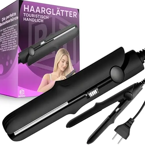 Retoo Glätteisen Haarglätter mit Keramik, 17,5 cm, Schwarz, schnelles Aufheizen, einstellbare Temperatur 110–250 V