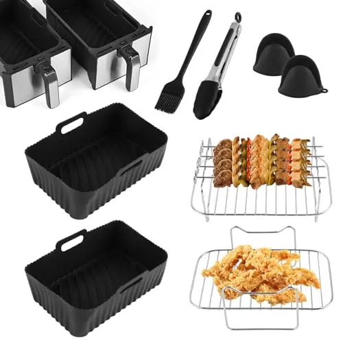 INMUA Silikonformen für Heißluftfritteuse, 8er Set, kompatibel mit Ninja Foodi und Airfryer - Schwarz