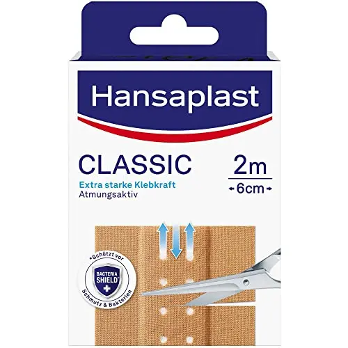 Hansaplast Classic Pflaster, 2 m x 6 cm, zuschneidbar, starke Klebkraft, atmungsaktiv