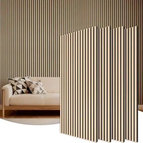 TONOR Akustikpaneele aus Holz, 4 Stück, 120 x 60 cm - Wandverkleidung Holzoptik für Wohnzimmer und Büro