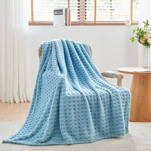 Wajade Flauschige Kuscheldecke für Couch und Bett 127 x 178 cm in Hellblau
