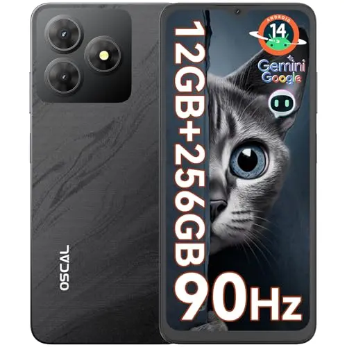 OSCAL Flat 2 Gemini AI Smartphone | Android 14, 12GB+256GB, Dual SIM | 90Hz 6.56'' HD+, 5000mAh, 13MP Kamera