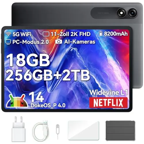 Blackview Tab9 WiFi Tablet 11 Zoll 2K FHD+, 18GB RAM, 256GB Speicher, Octa-Core, 8200mAh Akku, Face ID