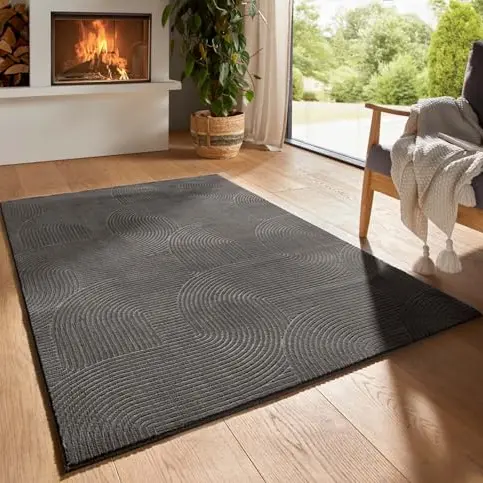 Taracarpet Boho Skandi Teppich anthrazit, waschbar und pflegeleicht, ideal für Wohnzimmer, Schlafzimmer und Kinderzimmer, 060x120 cm