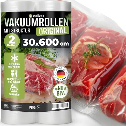 culivac Vakuumrollen 30x600cm - 2 Stück, BPA-frei für Vakuumiergeräte