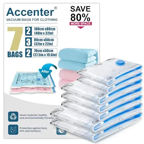 Accenter Vakuumbeutel für Bettdecken, 7er-Pack – Platzsparend und schützend für Umzüge und Reisen