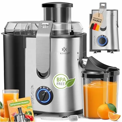 KESSER® Zentrifuge Entsafter für Obst und Gemüse, Edelstahl, 1100W, große Fütterungsröhre, 3-stufig, mit Zubehör