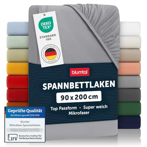 Blumtal® Spannbettlaken 90x200cm, Grau, aus Microfaser, Oekotex-zertifiziert