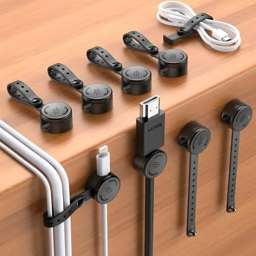 EOIWUY 8 Stück Kabelhalter Selbstklebend mit Silikon Kabelbinder, Magnetische Kabel Organizer Clips für effektives Cable Management