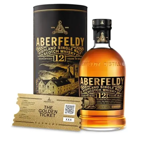 Aberfeldy 12 Jahre Scotch Whisky, 700 ml, Geschenkbox mit Golden Ticket, Eichenfass gereift mit Honig, Früchten & Gewürzen