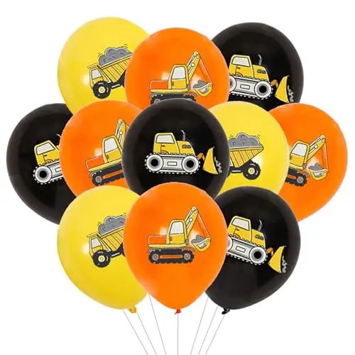 Ovanda Bagger Luftballons, 20 Stück, Kindergeburtstag, Baustellen Deko, gelb orange schwarz
