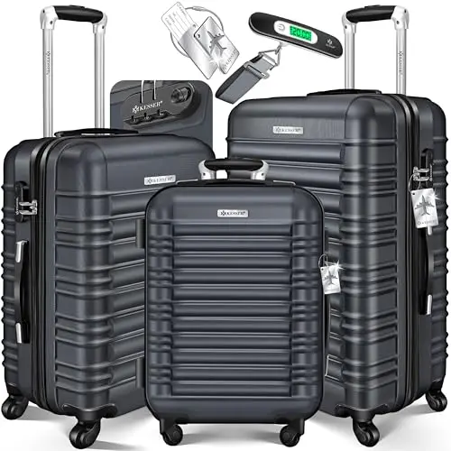 KESSER® Hartschalenkofferset 3-tlg. mit Trolley, Kofferwaage, Gepäckanhänger & Schloss