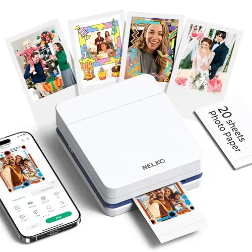 Nelko Mini Fotodrucker PP01 für Smartphone - Tragbarer Drucker mit 20 Fotopapier, Aufkleber für iOS & Android, Weiß