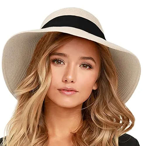 FURTALK Damen Sonnenhut mit UV-Schutz & breiter Krempe, Strohhut für den Strand