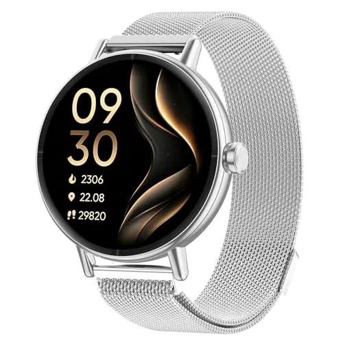 Smartwatch Damen mit Metallarmband, 1,27'' Display, Fitness- und Sportuhr, wasserdicht IP68, Herzfrequenz, Schlaf- und Schrittzähler, für iOS & Android