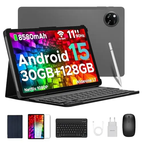 DOOGEE Tab A9 Pro+ Android 15 Tablet 11 Zoll mit Tastatur, 30GB RAM, 128GB ROM, 8580mAh, Maus, Stift und Hülle