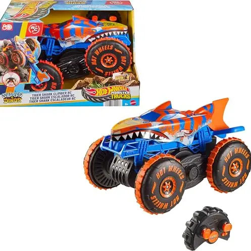 Hot Wheels Monster Trucks RC Tiger Shark Climber - 3 Spielmodi für Rennen, Klettern und Stunts