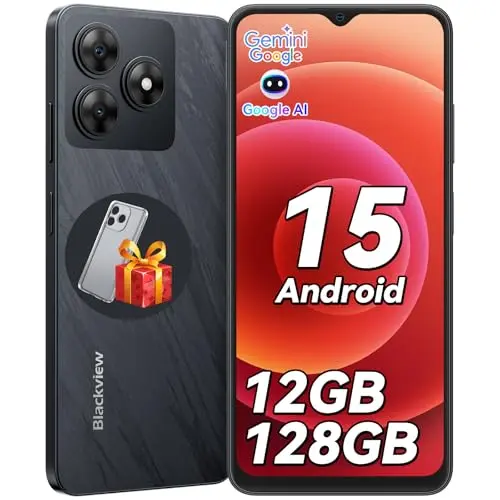 Blackview Smartphone ohne Vertrag, 6.56" Display, 12GB RAM, 128GB Speicher, 5000mAh, Dual SIM, Octa-Core, Fingerabdrucksensor