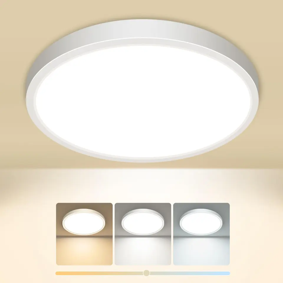 slochi LED Deckenlampe, Wasserfest, 3 Farbtemperaturen, 1500LM, Ø18CM, Modern für Bad, Küche, Schlafzimmer, Flur & Wohnzimmer
