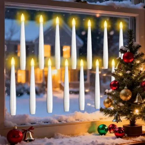 MozkeTo19 14PCS Weihnachts-LED-Fensterkerzen mit Lichtsensor, batteriebetriebene flammenlose Weihnachtskerzen