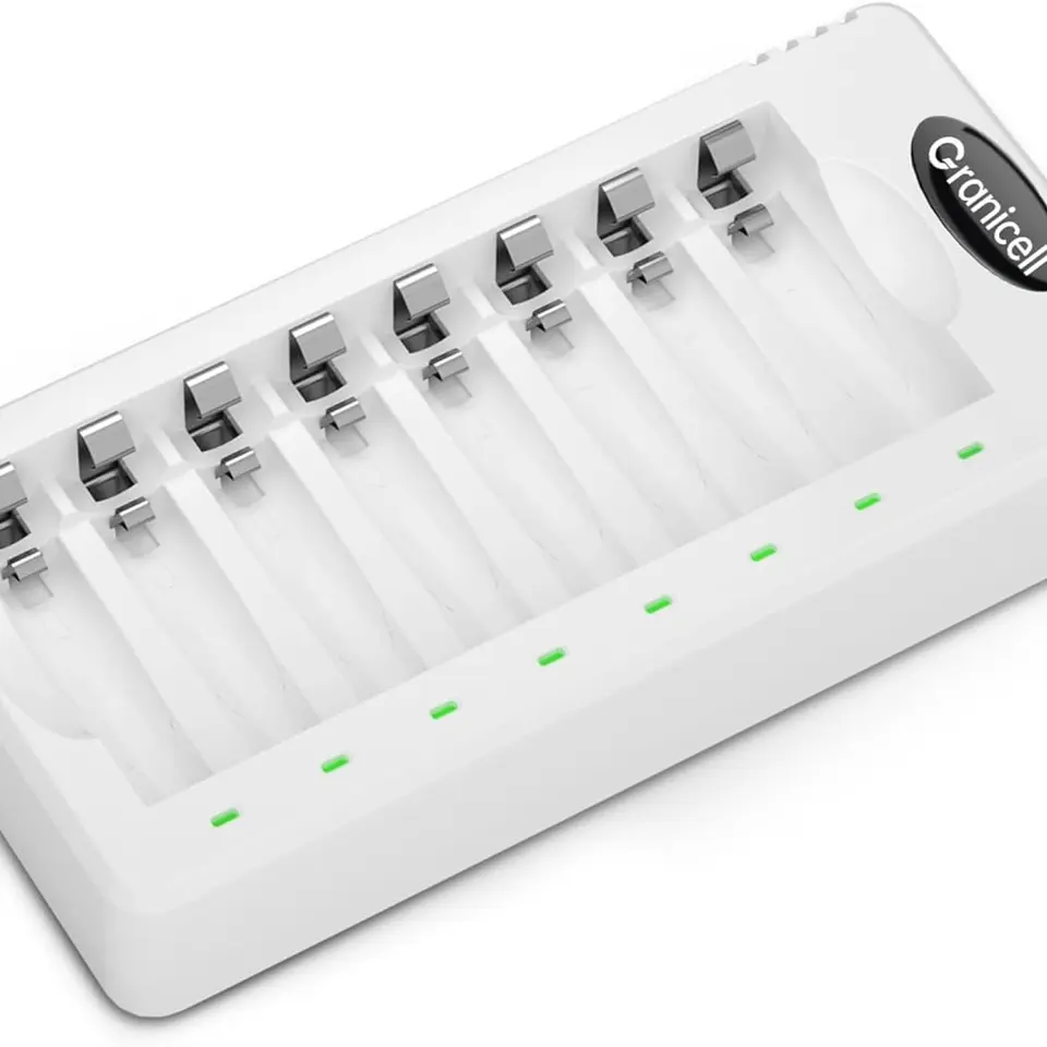 Granicell 8-Slot Akku Ladegerät für AA &amp; AAA NI-MH Batterien, Schnellladegerät mit Schutz, Universal Batterielader