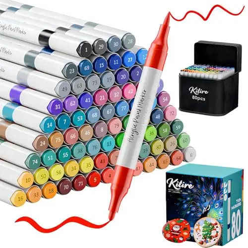 Kitire Acrylstifte 80 Farben – Wasserfeste Dual Tip Marker für Stein, Glas, Papier, Holz und DIY Projekte